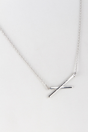 Double Bar Crossed Pendant Necklace 5DCE3